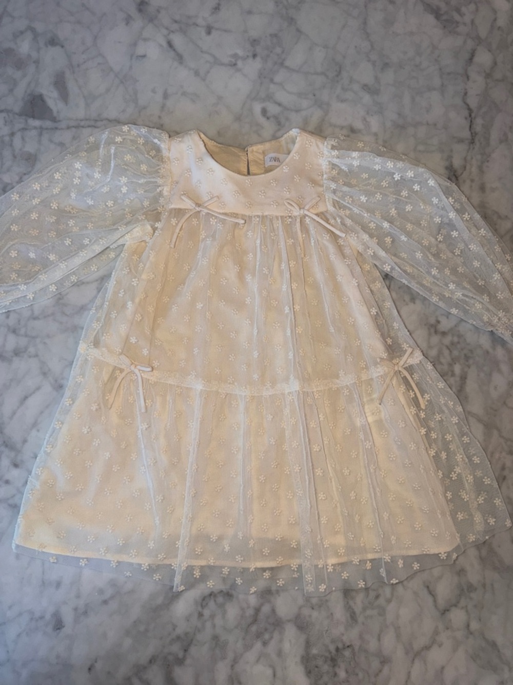 Zara Cream Floral Bow Lace Dress 2Y